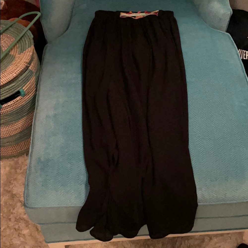 Black maxi skirt with colorful belt up top